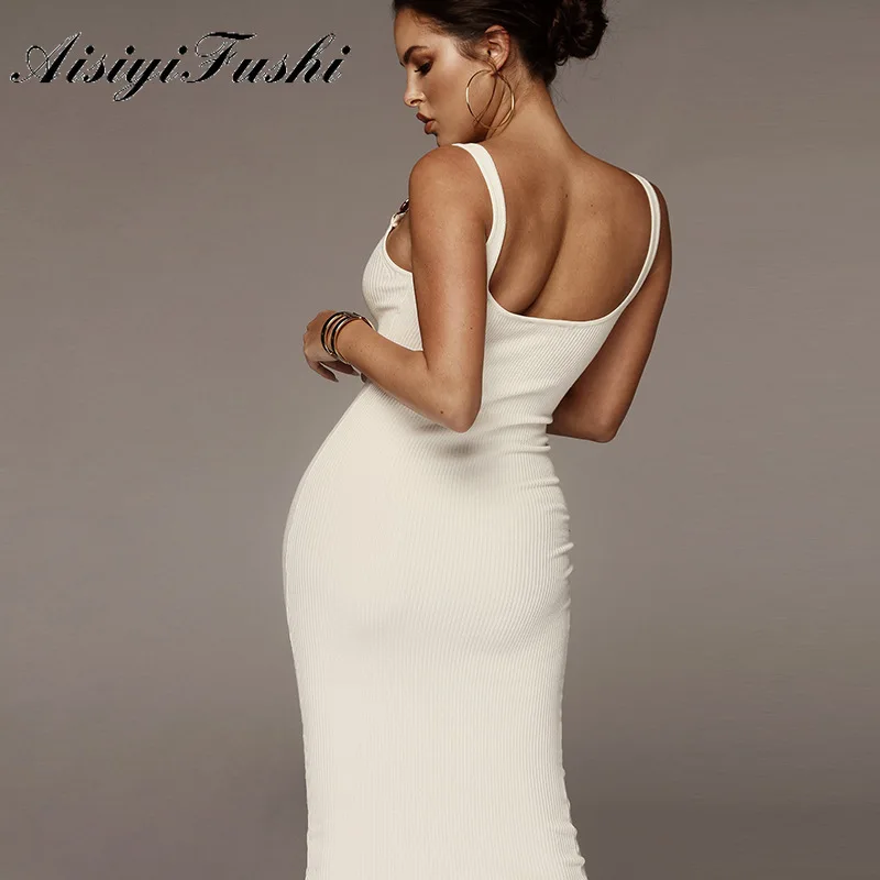 Aisiyifushi Повседневное белое платье Club Юбка карандаш миди Сексуальная Bodycon платья