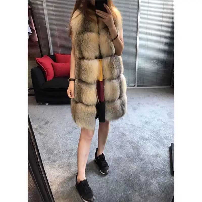 

2020 Fox Fur Coat Women's Winter Fur Leather Vest Fashion Style Super Thin Ong Fox Fur Vest