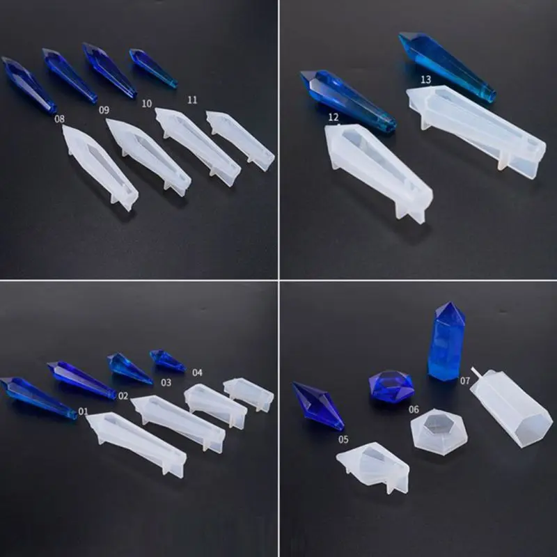 

13-pack Pendulum Silicone Casting Molds, Cone Epoxy Resin Molds, Resin Stone Pendulum Crystal Column Pendant Silicone UV Resin M