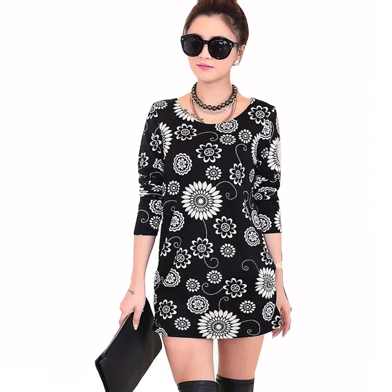 BHflutter осень-зима платье Для женщин 2018 с длинными рукавами и принтом мини вязаное