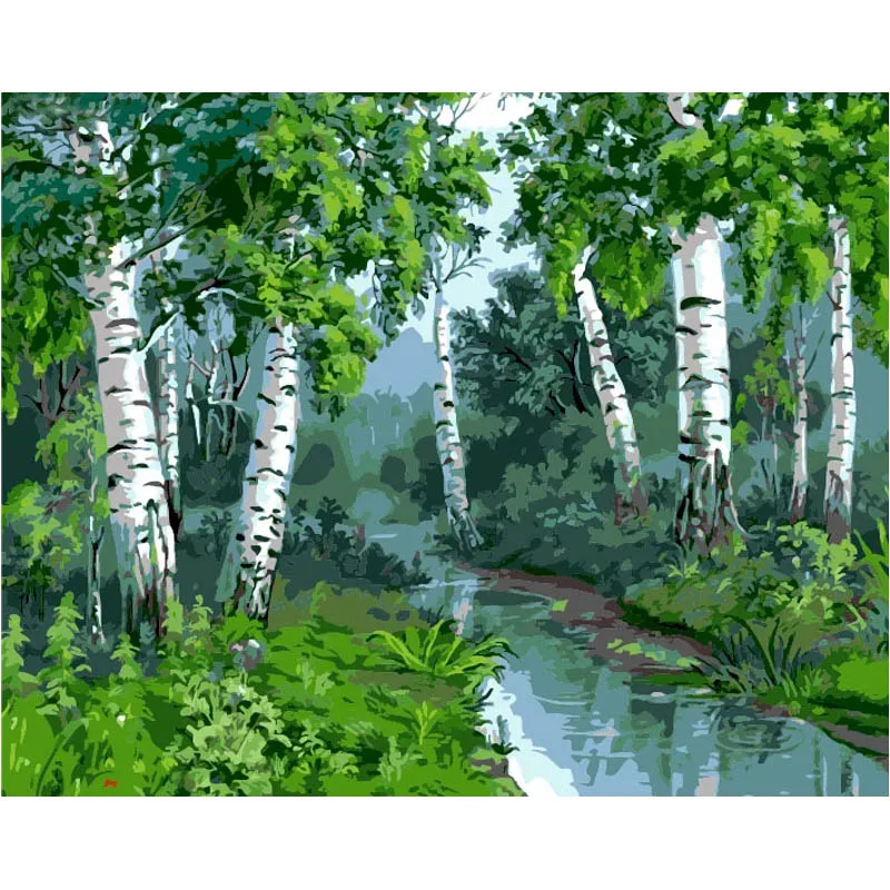 Betula platyphylla лес DIY Краска для раскрашивания по номерам инструменты рисования