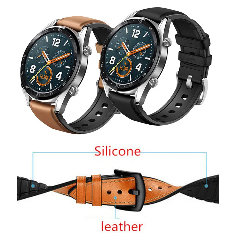 Ремешок из натуральной кожи и силикона для Huawei Watch GT Band спортивный браслет Honor watch