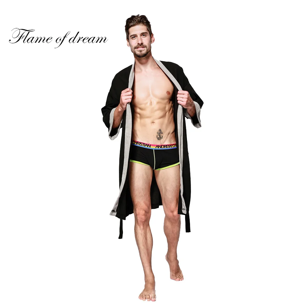 Kimono Man Pijama Masculino Ropa Sexy Hombre Bathrobe For Shower  Waffle Sleep Robe  Man's Gowns  roupao de banho 21037