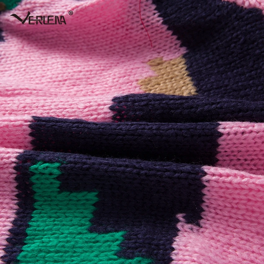 Verlena, новинка, теплый зимний шерстяной кашемировый кардиган, свитер для женщин, с блестками, цветной блок, в стиле пэчворк, вязаные свитера с 2 карманами