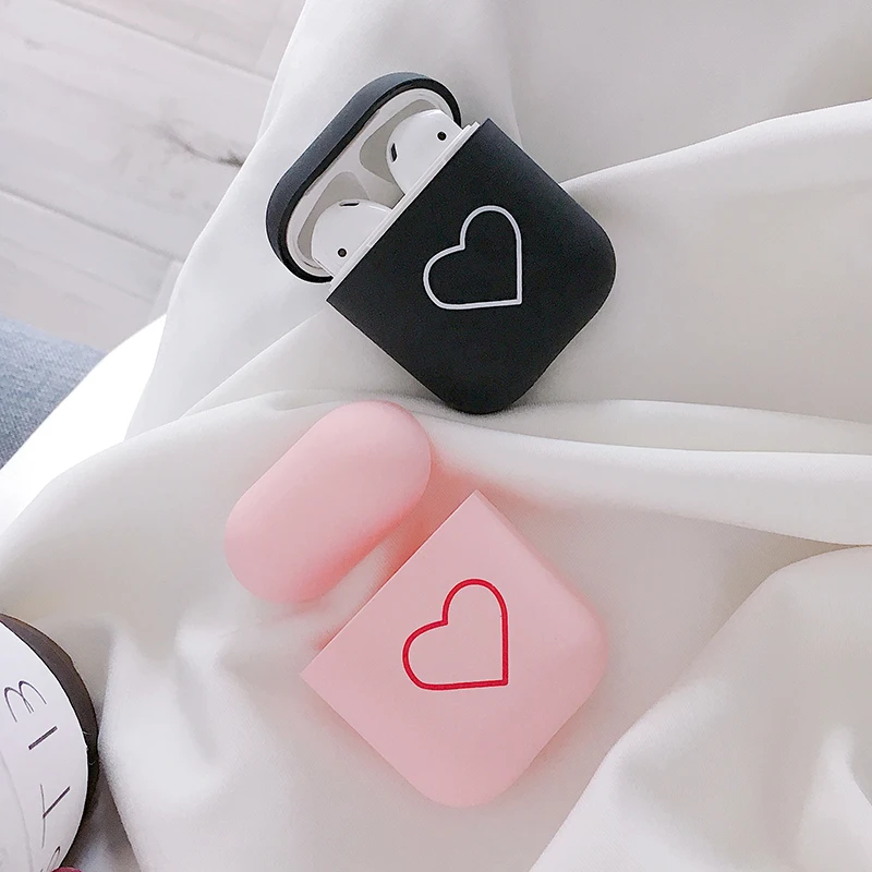 Жесткий Чехол для ПК Airpods 2 чехол простой наушников с сердечком Ультратонкий
