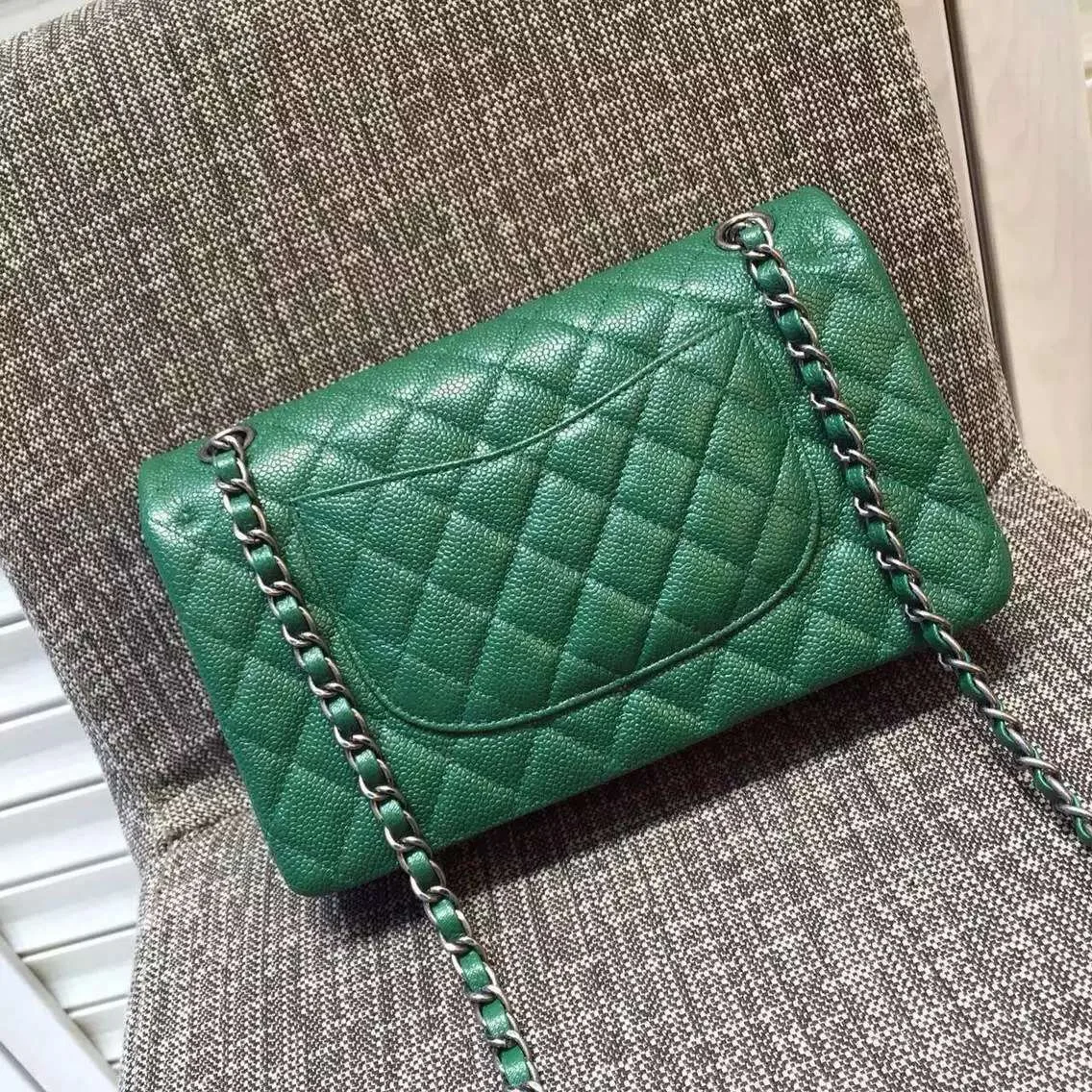 Фото Женский бренд CC классический CF 2 55 зеленый ягненка Икра Jumbo лоскут сумки Золотая