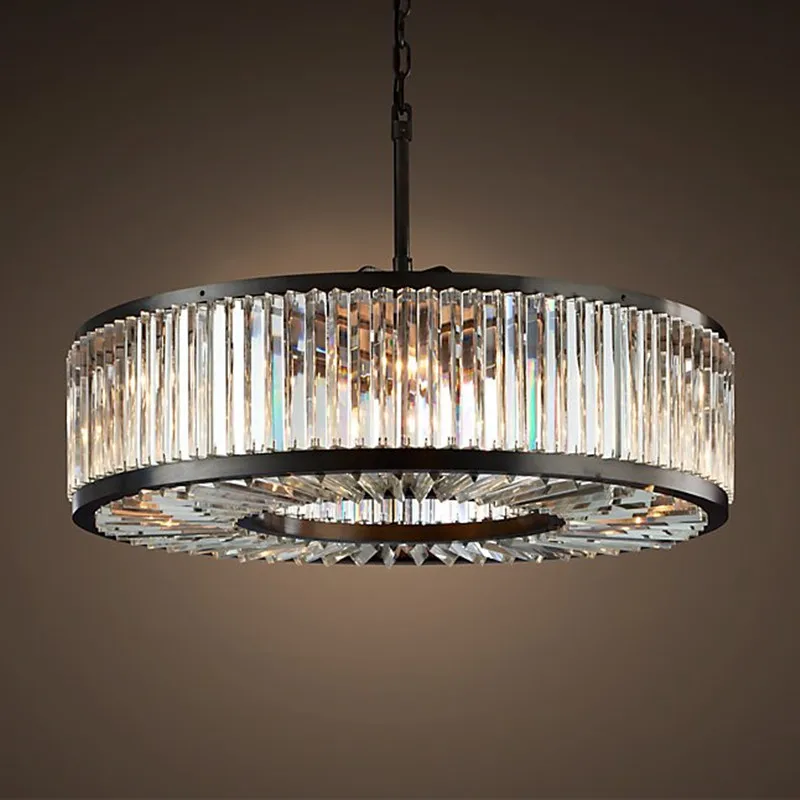 

American RH Crystal Lustre Led Pendant Light Loft Retro Hanging Light Led Pendant Lighting Suspend Lamp Indoor Drop Light