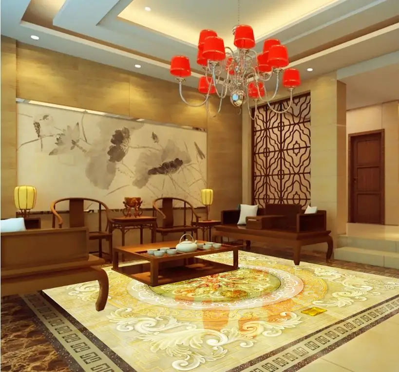 3D Floor Nine Fish Figure Marble Photo Wallpaper Flooring Wall Household Mural Rolls For Livingroom Hotel Mall Bedroom | Обустройство