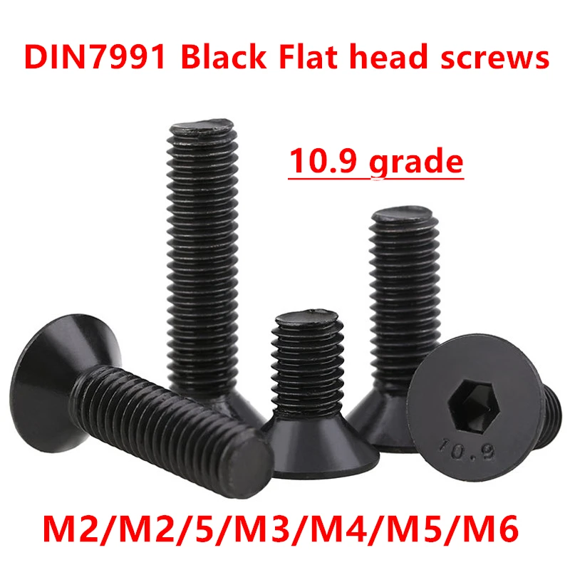DIN7991 черный болт с шестигранным углублением M2 M2.5 M3 M4 M5 M6 плоский винт потайной