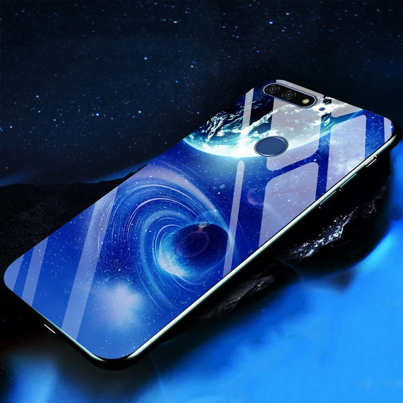 Чехол из закаленного стекла для Huawei Y7 2018 задняя крышка Y 7 чехол телефона с