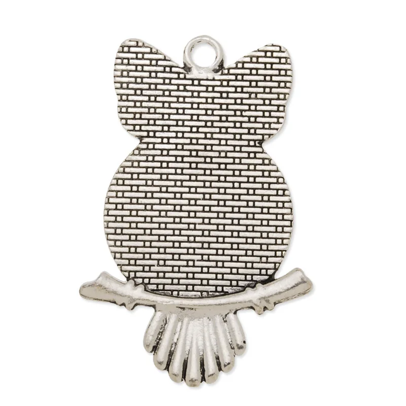

31*41mm Owl Pendant Tray Antique Silver Plated Fit 20mm Cabochon, Round Bezel Pendant Blanks Base, 20pcs/lot-10008102