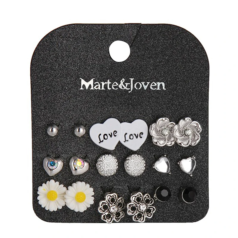 Marte &amp Joven оптовая продажа 9 пар милые серьги-гвоздики в форме сердца с