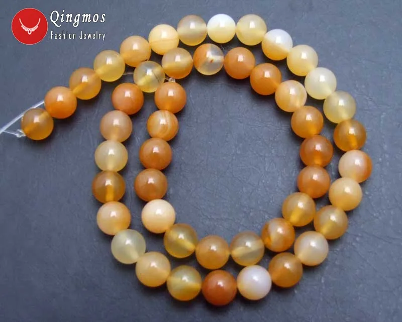 

Qingmos Natural Round Orange Color 6mm Natural Agates Loose Beads for Beadwork Necklace Bracelet DIY 15" los673
