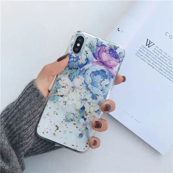 1 Qianliyao, чехлы для телефонов с цветами из золотой фольги для iphone X, XS, Max, XR, 8, 7, 6 S, 6 Plus, тонкая прозрачная мягкая задняя крышка из ТПУ, кружевные цветочные чехлы - Цвет: 1