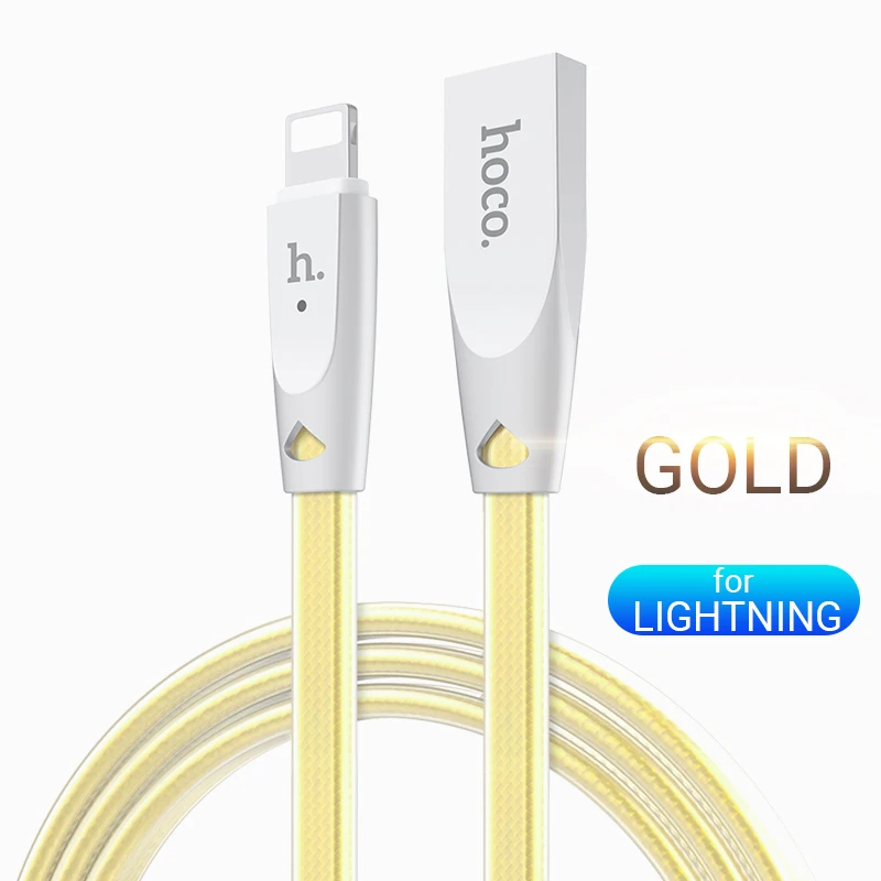 Gold hoco кабель usb a для lightning зарядка 2.4a зарядный провод для apple iphone ipad юсб шнур айфон лайтнинг адаптер айпад зарядник для айфона лайтнинг шнурок зарядный передача данных прочный юсби кабель - Цвет: Gold