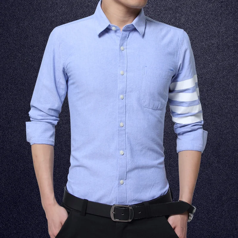 Мужчины Модный Бренд Clothing С Длинным Рукавом Slim Fit Повседневная Полосой Рубашки