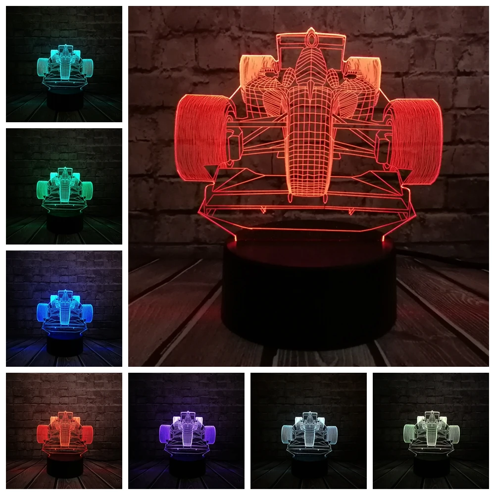 2018 F1 автомобиль Новинка 3D лампа ночник USB LED освещение Mulitcolor Рождество Decora luminaria