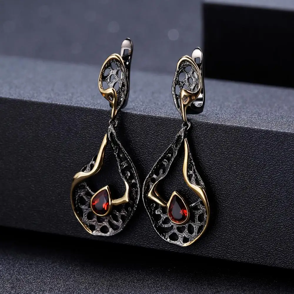 GEM'S BALLET 1.05Ct натуральный гранат драгоценные камни для женщин хорошее ювелирное изделие 925 пробы серебро оригинальные полые Винтажные висячие серьги