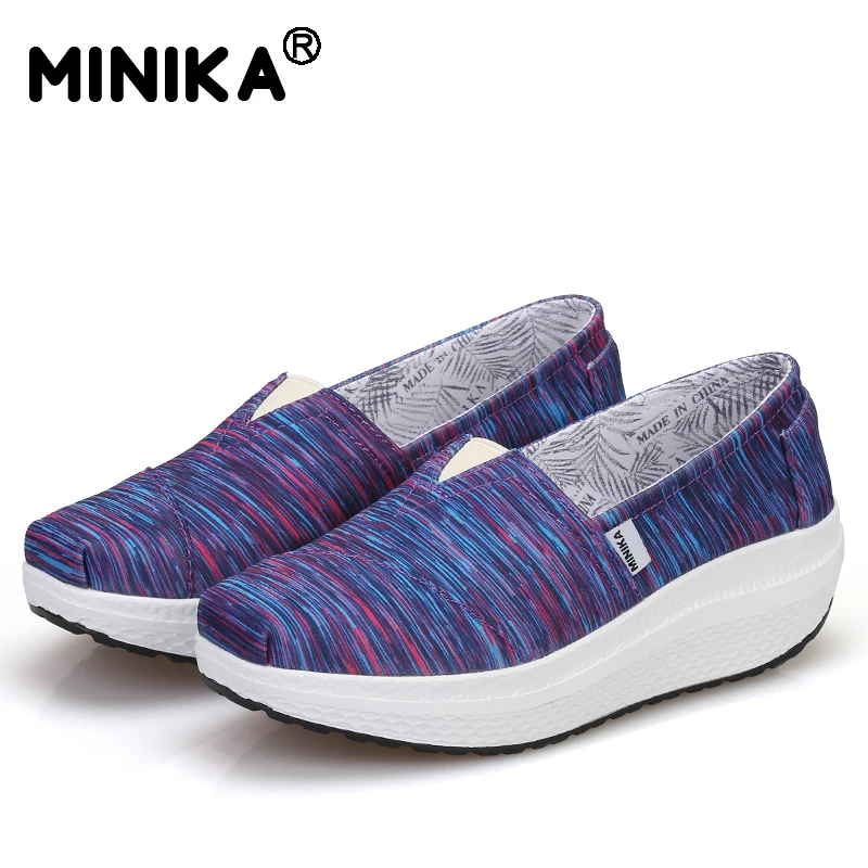 Minika полосатый Для женщин на танкетке Обувь для танцев весна женские туфли без