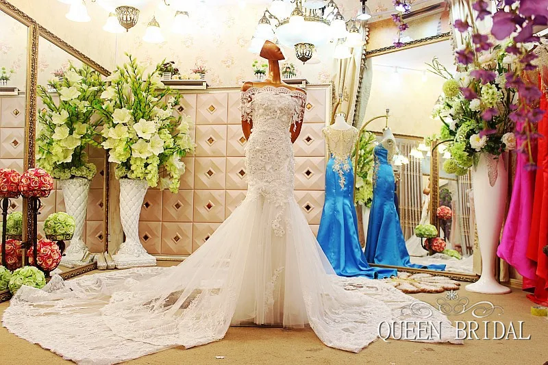 Mermaid wedding dresses 2021 lace applique beaded chapel train brdal gown vestido de noiva  luxo Custom made H62