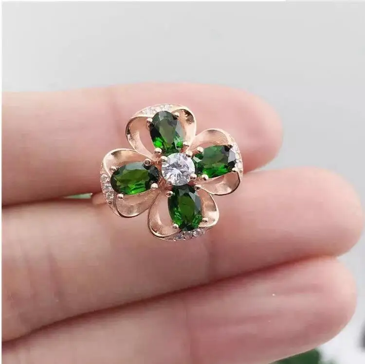 

Естественный диопсид кольцо из серебра 925 пробы с натуральным зеленым диопсидом, ювелирные украшения для мужчин и женщин, 4*6 мм, 4 шт.