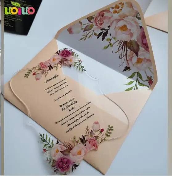 print flower envelop Бесплатный дизайн заказной цветной большой плоский конверт для акриловой карты прозрачное Свадебное приглашение - Цвет: print flower envelop