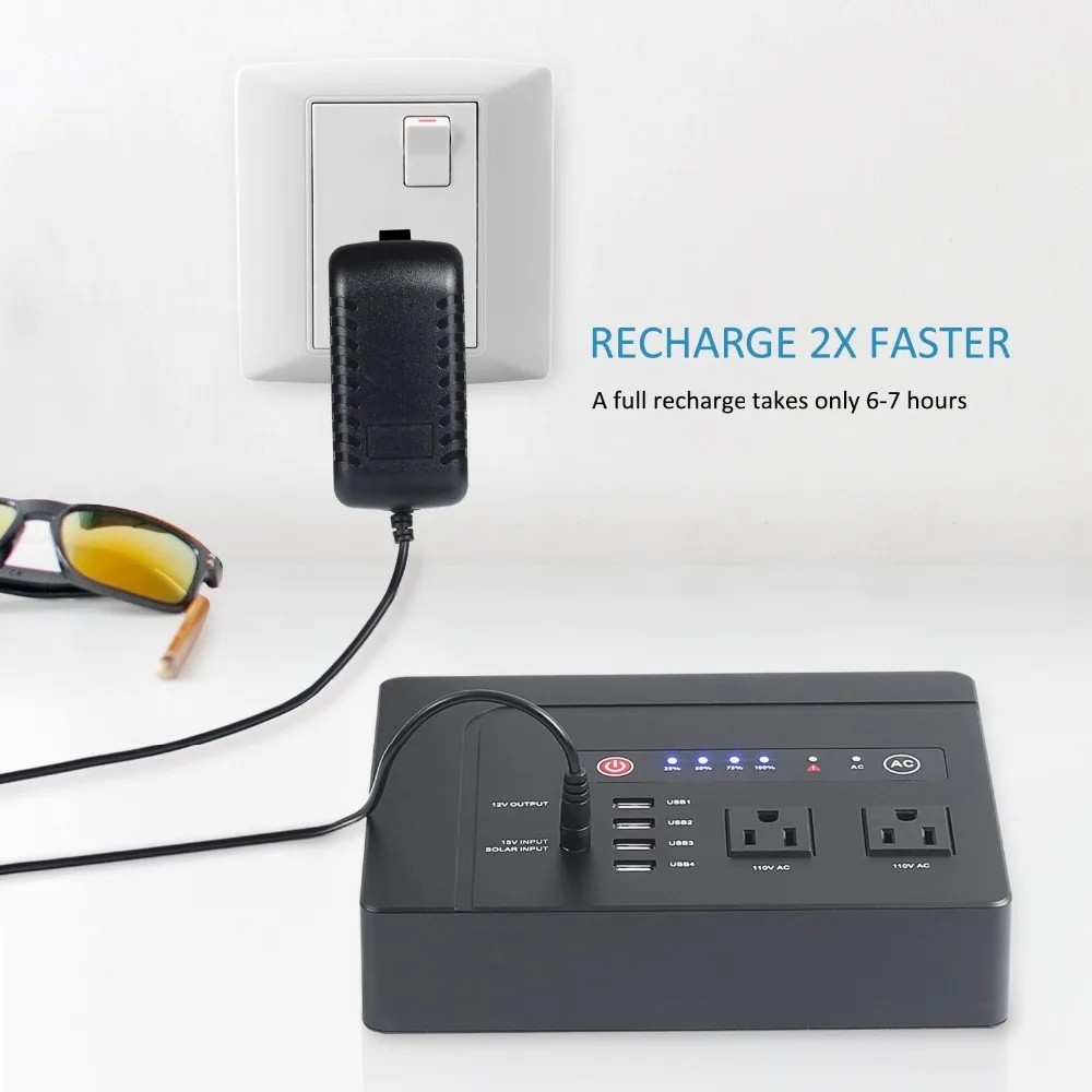 Портативный солнечный генератор 110V 220V Аккумуляторный блок питания станция DC 12V порты, 4 USB выхода для CPAP/дома/кемпинга