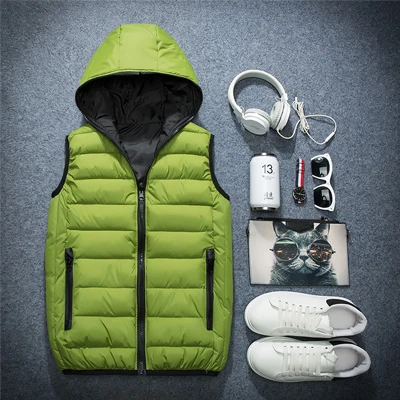 Green UNIVOS KUNI, теплый мужской жилет, Новое поступление, брендовый, Осень-зима, мужской однотонный жилет без рукавов, большой размер 3XL Q6028 - Цвет: Green