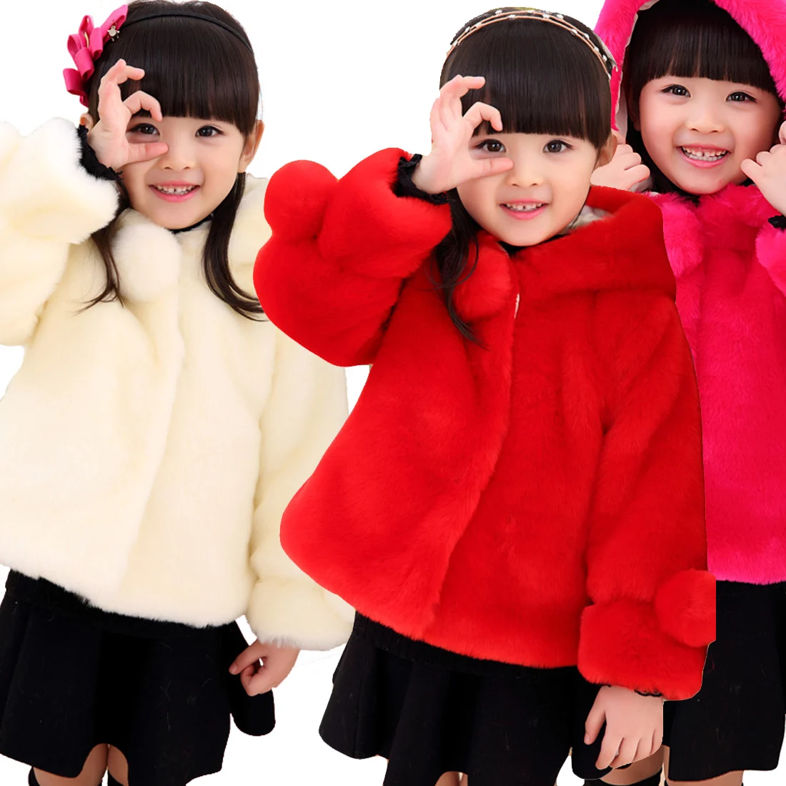 Children Girls Winter Coats New Fashion Brand Thick Fake Fur Warm Baby Jacket Solid Casual Hooded Kids Clothes Outwears | Детская одежда