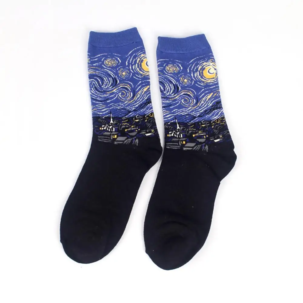 1 pairs color 1 Мужские носки, масло, забавные носки, Ван Гог, Фреска, всемирно известная живопись, серия, Мода ретро, для женщин, новые, индивидуальные, художественные носки, мужские, летние - Цвет: 1 pairs color 1