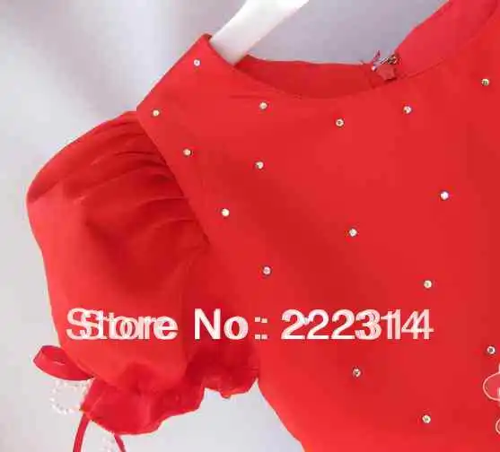 Free Shipping Girls' wedding dress Roses romantic princess short sleeved red color 7pcs lot EMS free shipping 602|dress waistcoat|dresses