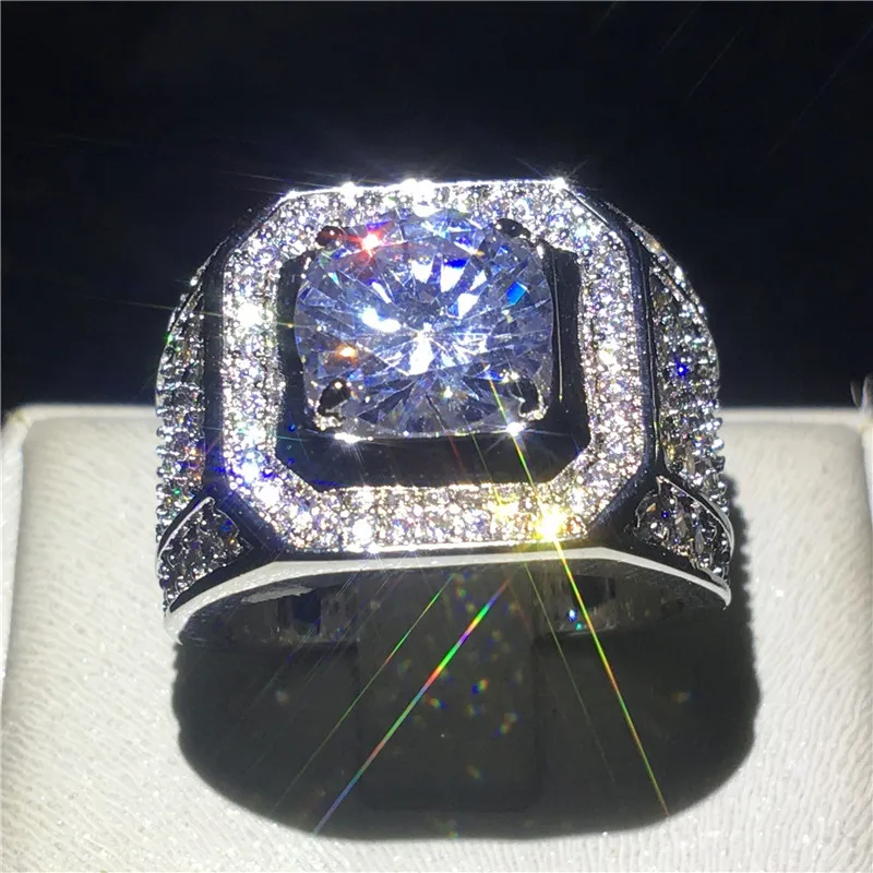 Косынка мужское кольцо 925 пробы серебро круглый 3ct 5A камень циркон заниматься Для