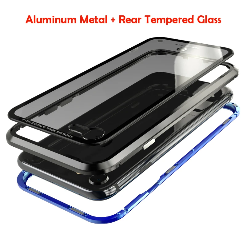 Magnetic Case For iPhone 8 7 Plus Luxury Aluminum Metal Bumper &amp Back Side Tempered Glass Cover 6 6s |