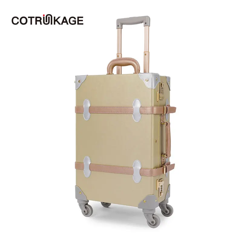Cotrunkage Золото 20 &quot-26&quot вращающиеся колеса ретро чемодан из ПУ-кожи Для женщин