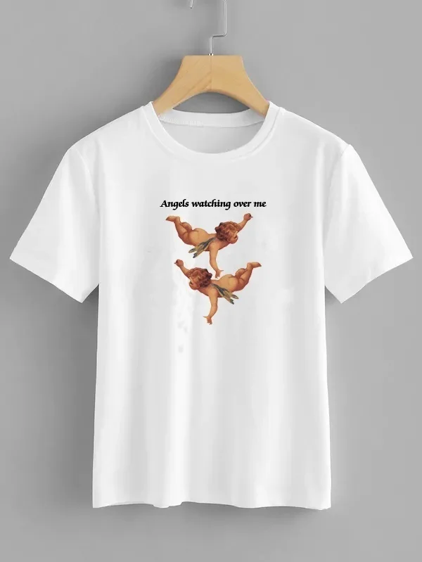 Женская футболка в стиле ретро fashionshow-JF Angels Watching Over Me Cherubs красивая белая с принтом