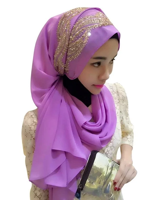 Elegant ornament Muslim gold stamp Hijab Islamic Warp Abaya Headwear | Headband