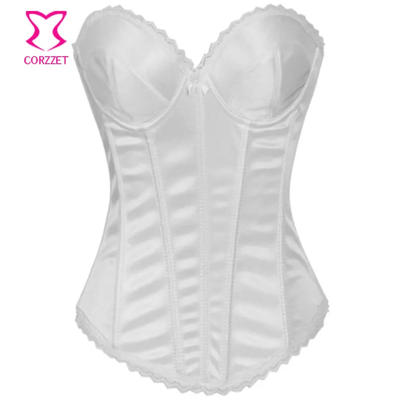 

Sexy Corset White Bustier Top W/ Straps Push Up Underwire Bra Corselet Overbust Korsett For Plus Size Women Corsets and Bustiers