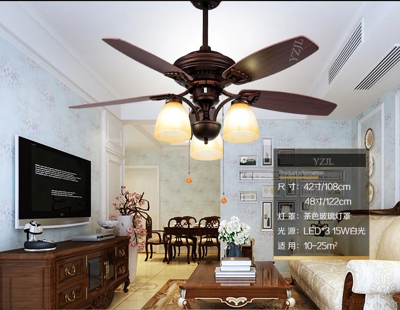 Американский деревенский Ретро Вентилятор люстра вентилятор огни гостиная