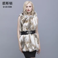 qiusidun the real pure natural rabbit fur collar sleeveless vest fashion winter warm large size womens solid color casual coat