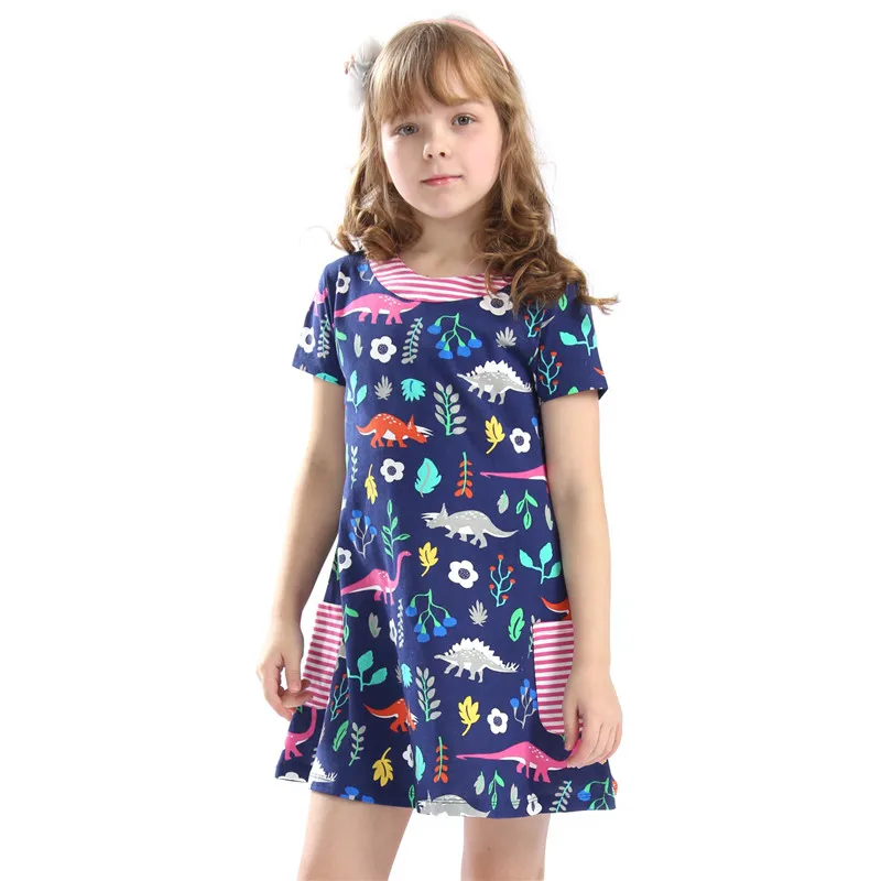 Children's Girls Dresses 3-12T Dinosaurs Summer Princess Cotton Baby New Arrival Hot Selling Kids Party Clothing | Детская одежда и