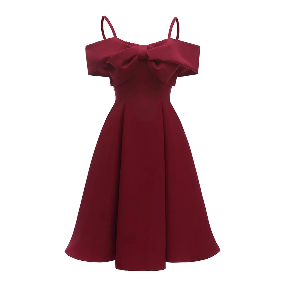Бордовое коктейльное платье Dressv недорогое модное с открытыми плечами и