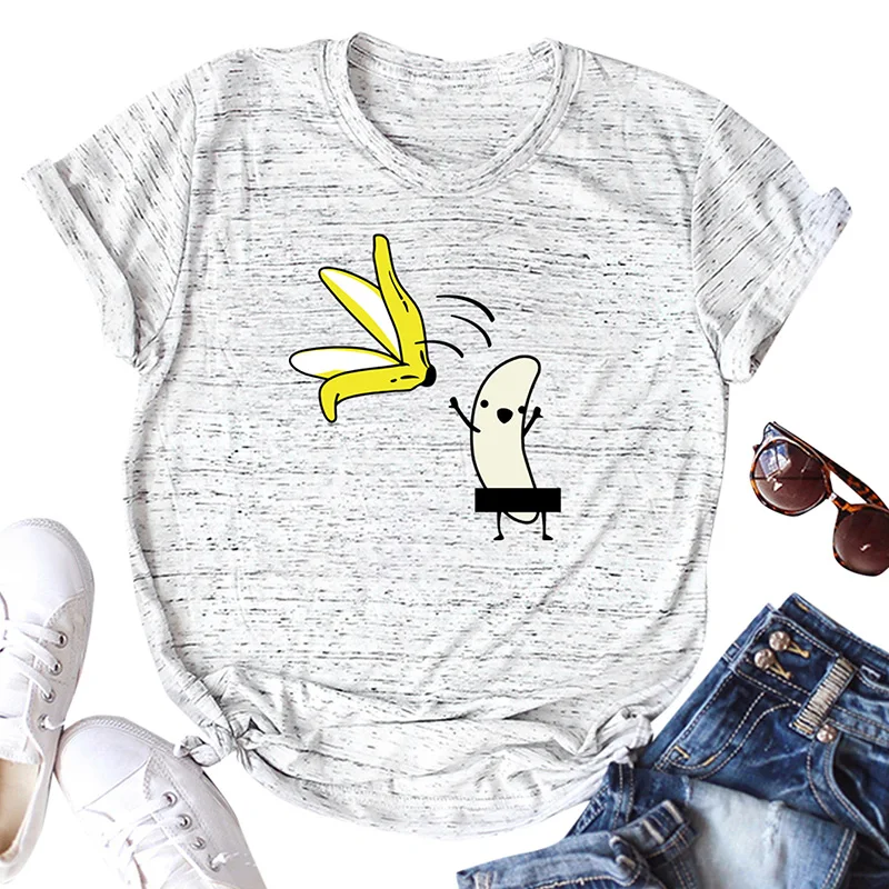 

Color banana cotton casual t-shirt short sleeve o neck funny fashion tshirts 4xL For women ladies