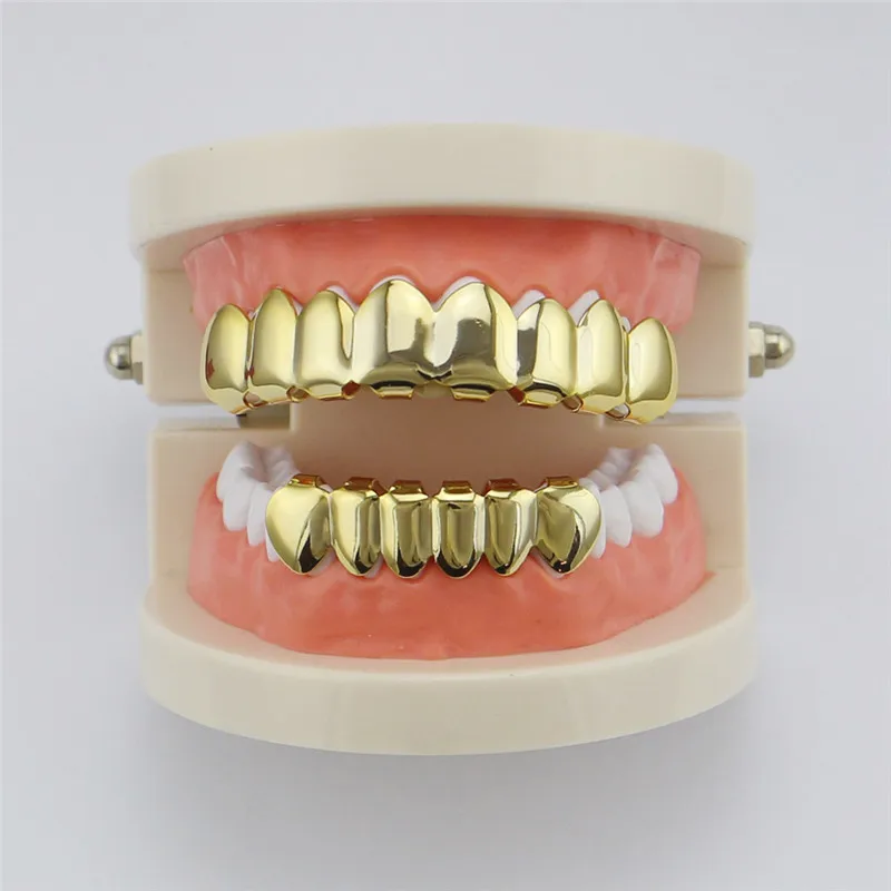 Хип-хоп ЗУБЫ Grillz Топ снизу золотые грили стоматологические Хэллоуин вампирский зуб шапки Косплей Рэппер рот ювелирные изделия вечерние XHYT1014-G