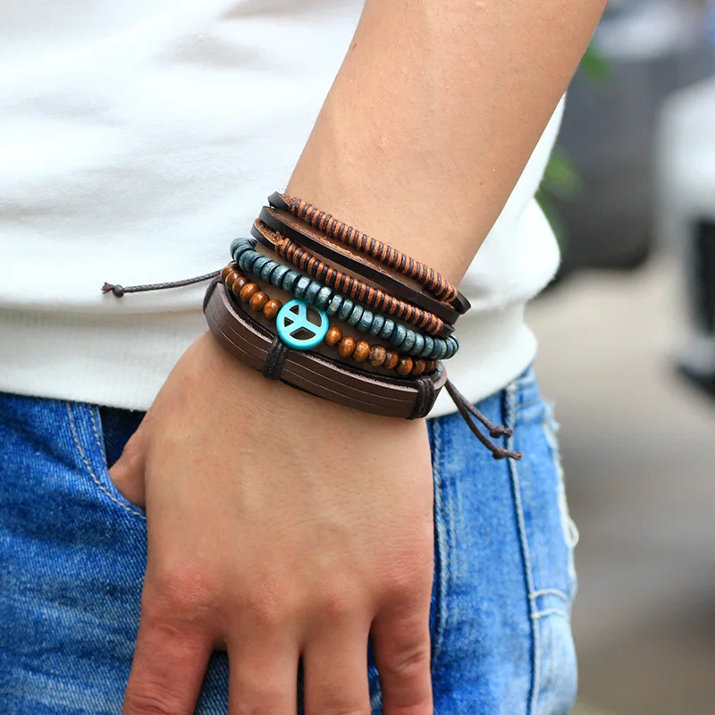 2018 1 комплект/3 шт./4 шт. винтажные кожаные браслеты для женщин кожаный браслет и в
