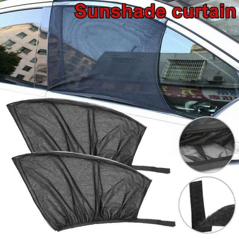 2Pcs Car Sun Visor Front window Rear Side Window Shade Mesh Fabric Cover Shield UV Protector Black Auto Sunshade Curtain |