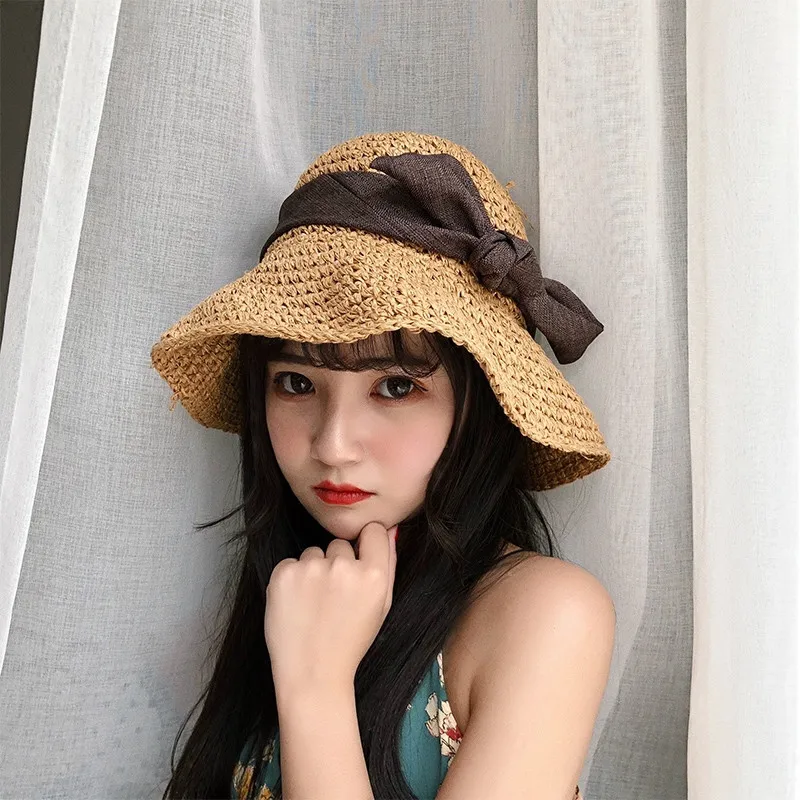 Многоцветная соломенная рафия ручной работы Солнцезащитная шляпа козырек