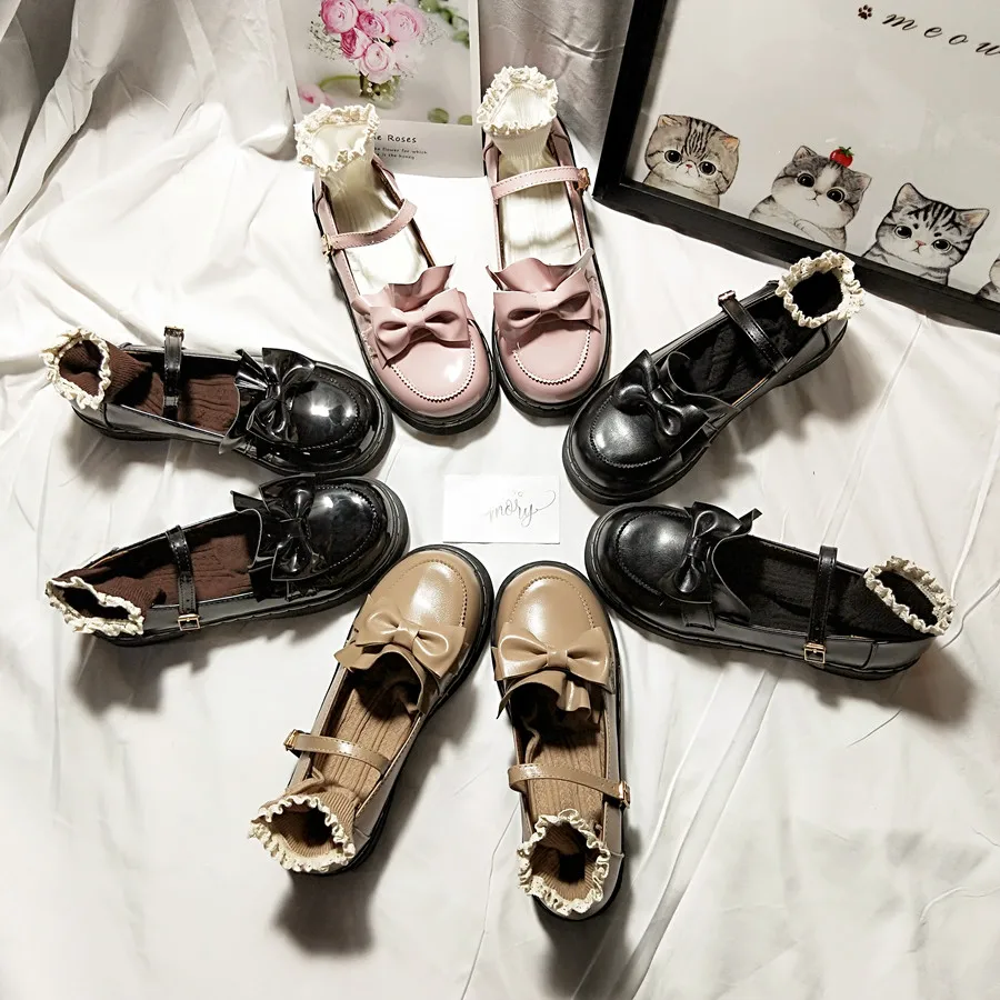 Туфли женские из ПУ кожи с бантом Mori Girl Lolita| |