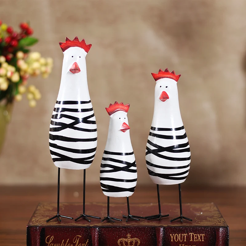 Set of 3 pieces Handmade Wooden Chicken Living Decorative Furniture Arts