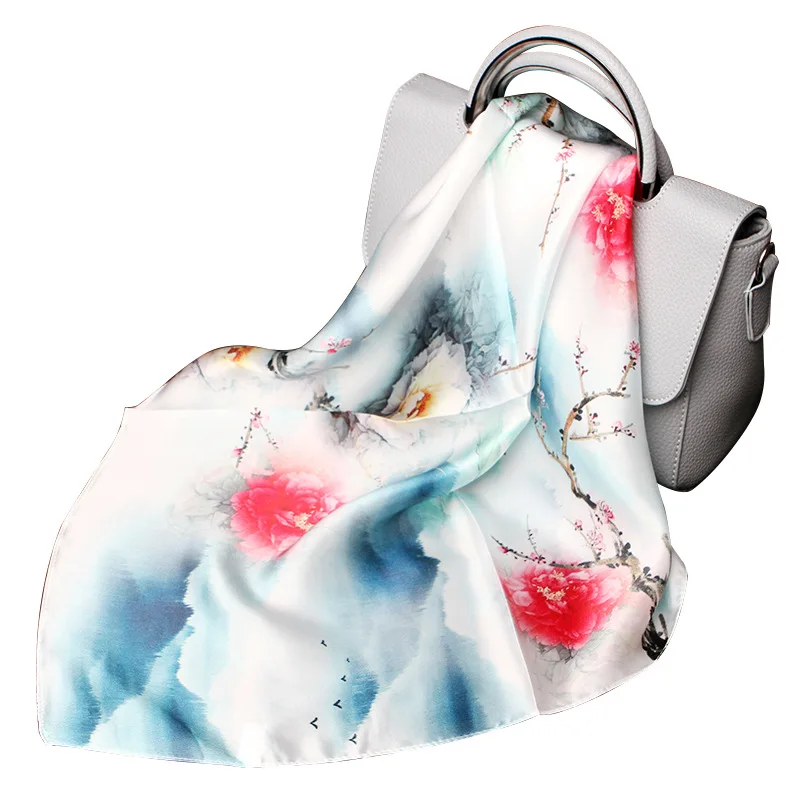 Дамский 100% шелковый шарф с цветочным принтом головной убор для женщин 53 см * см элегантные маленькие квадратные повязки на шею.