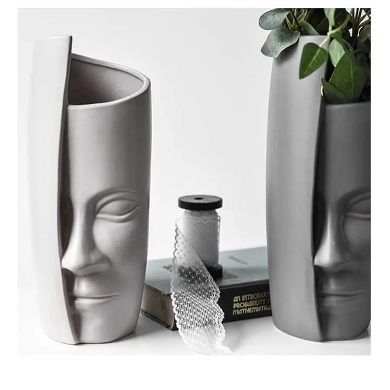 

Creative Art Vase Ceramic Abstract Design Face Vase Human Face Display Room Decorative Figue Head Shape Vase R695
